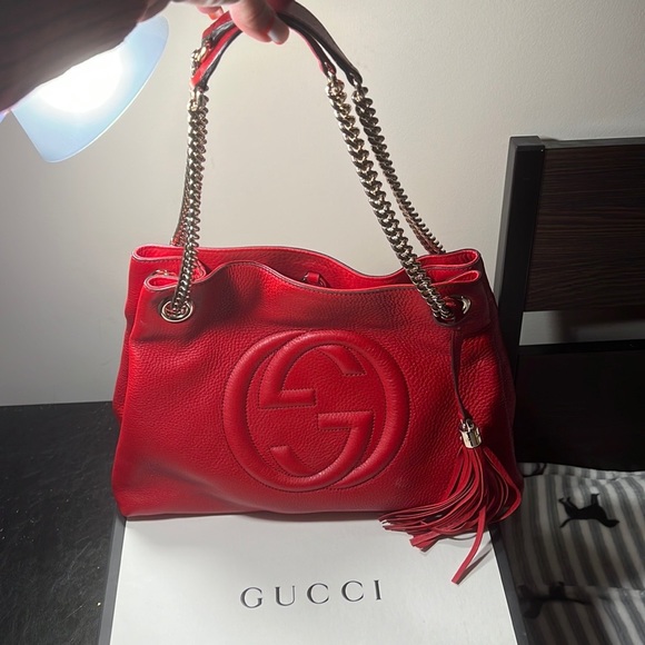 Gucci GG Logo Soho Chain Totes Shoulder Bag 💯 Authentic